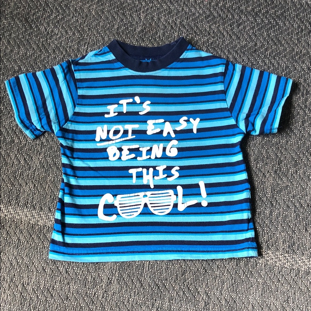 okie dokie Blue & Navy Striped Tee with White Graphic